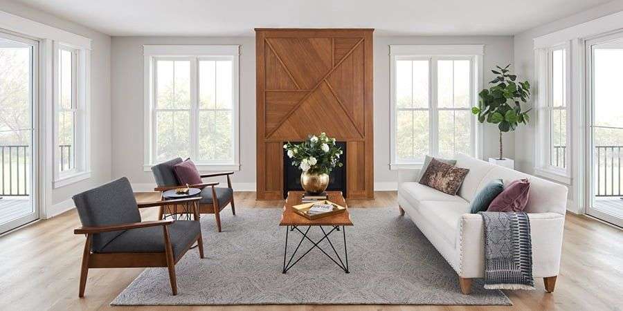 White-Double-Hung-Windows-Modern-Wood-Fireplace